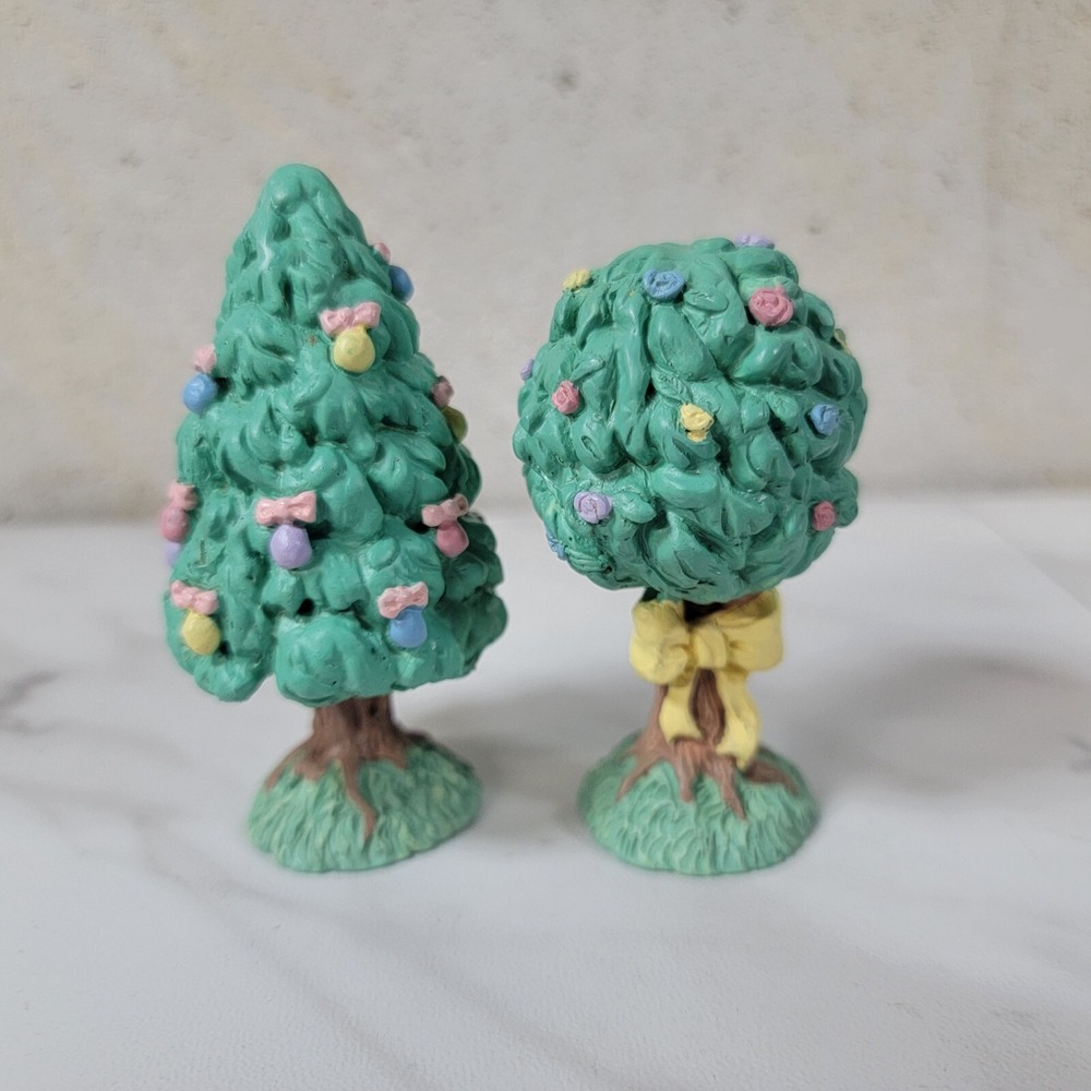 VTG Cottontail Lane Easter Tree Set of 2 Figurines Midwest Cannon Falls Resin